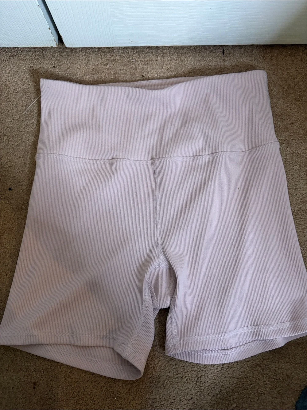 High-Waist Ribbed Bike Shorts in Light Lavender - Women